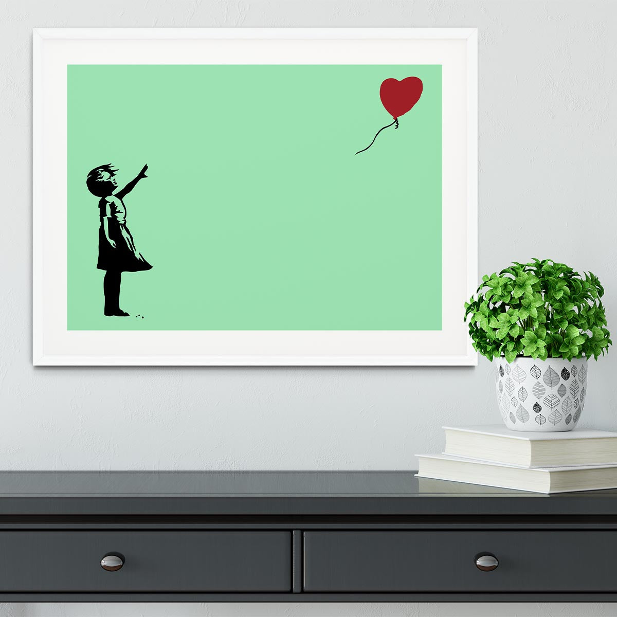 Banksy Balloon Heart Girl Green Framed Print - Canvas Art Rocks - 5