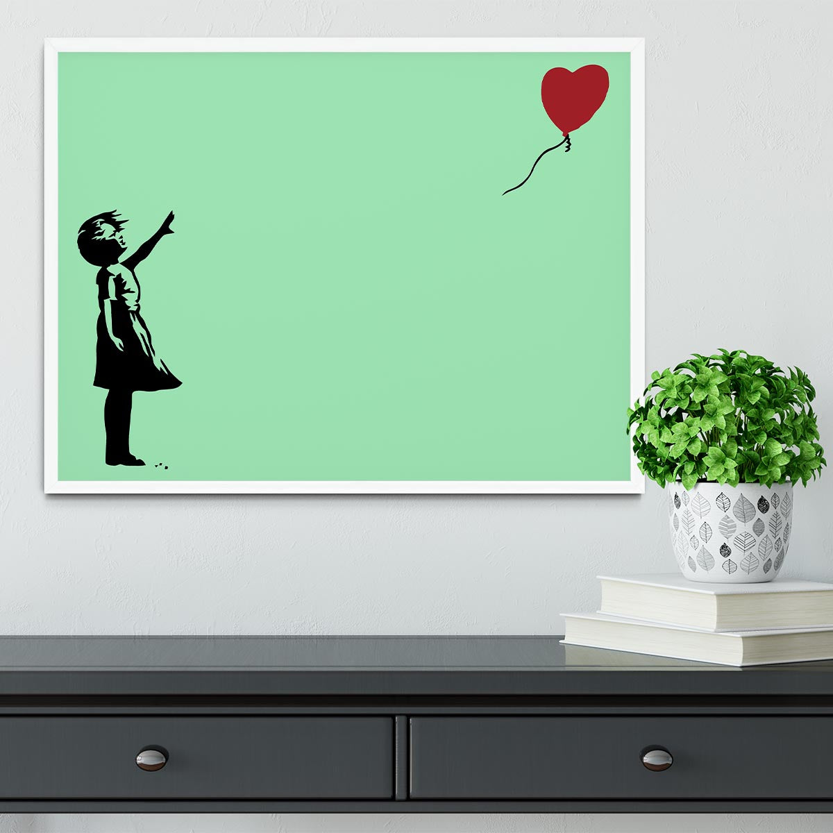 Banksy Balloon Heart Girl Green Framed Print - Canvas Art Rocks -6
