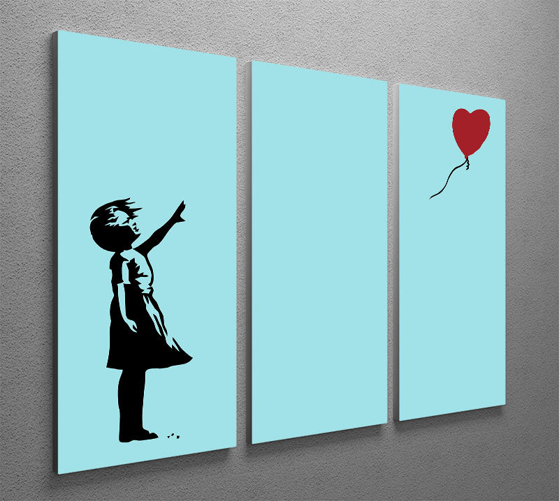 Banksy Balloon Heart Girl Light Blue 3 Split Panel Canvas Print - Canvas Art Rocks - 2