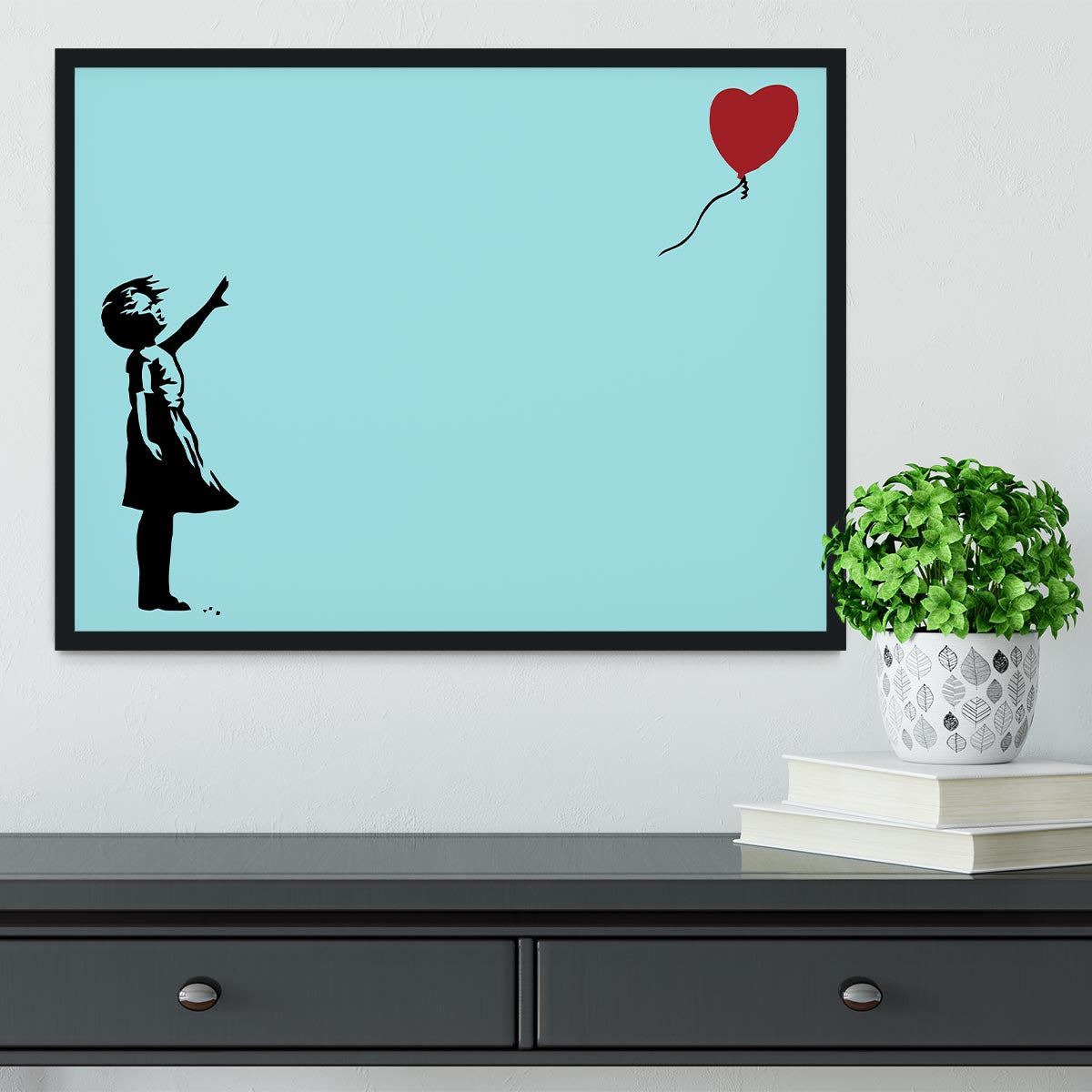 Banksy Balloon Heart Girl Light Blue Framed Print - Canvas Art Rocks - 2