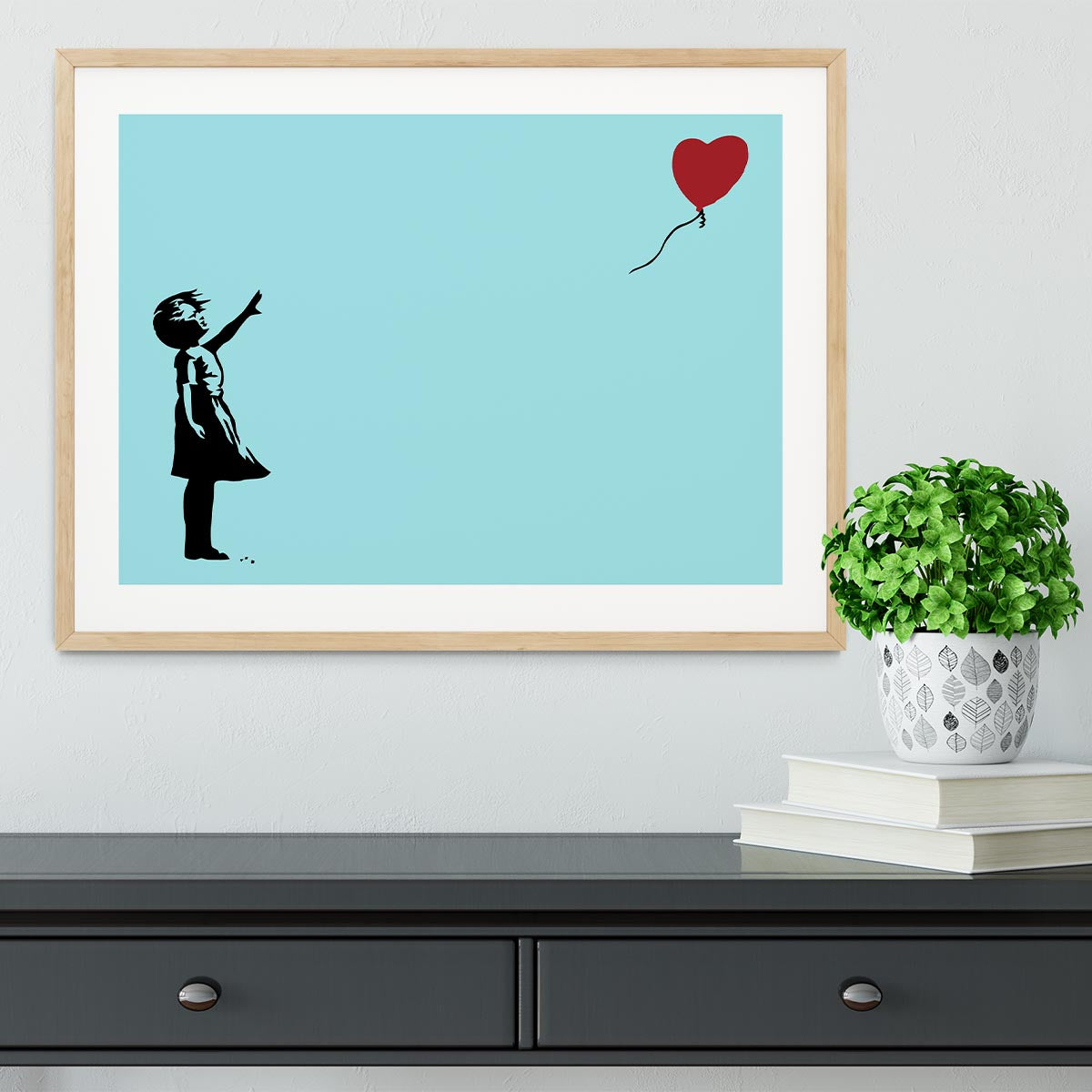 Banksy Balloon Heart Girl Light Blue Framed Print - Canvas Art Rocks - 3