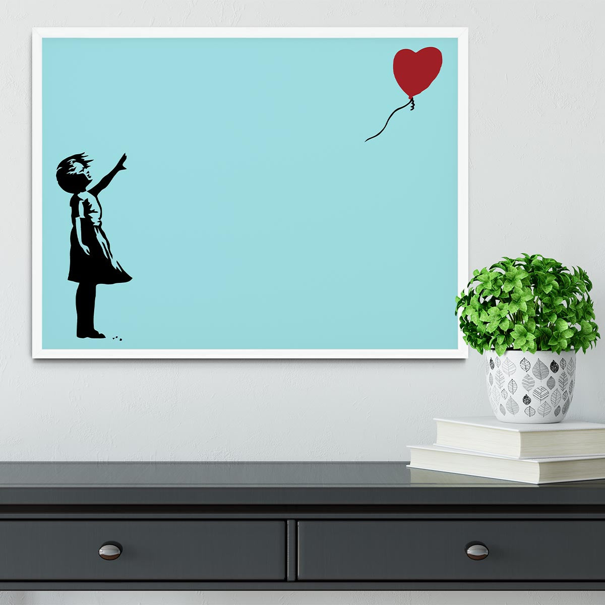 Banksy Balloon Heart Girl Light Blue Framed Print - Canvas Art Rocks -6