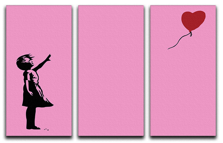 Banksy Balloon Heart Girl Pink 3 Split Panel Canvas Print - Canvas Art Rocks - 1
