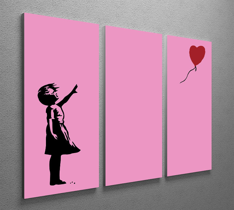 Banksy Balloon Heart Girl Pink 3 Split Panel Canvas Print - Canvas Art Rocks - 2