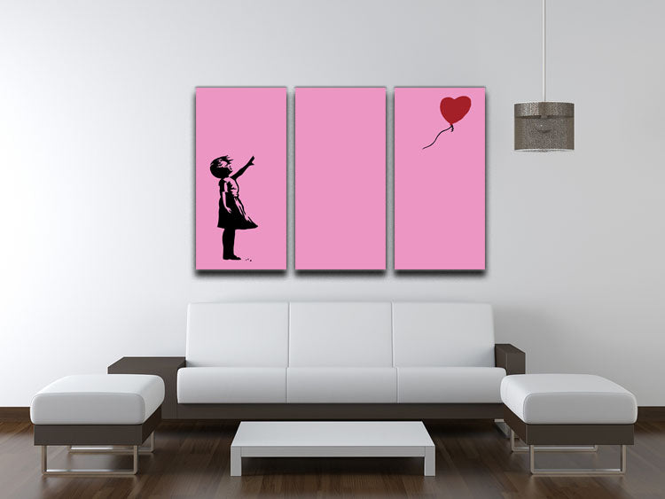 Banksy Balloon Heart Girl Pink 3 Split Panel Canvas Print - Canvas Art Rocks - 3