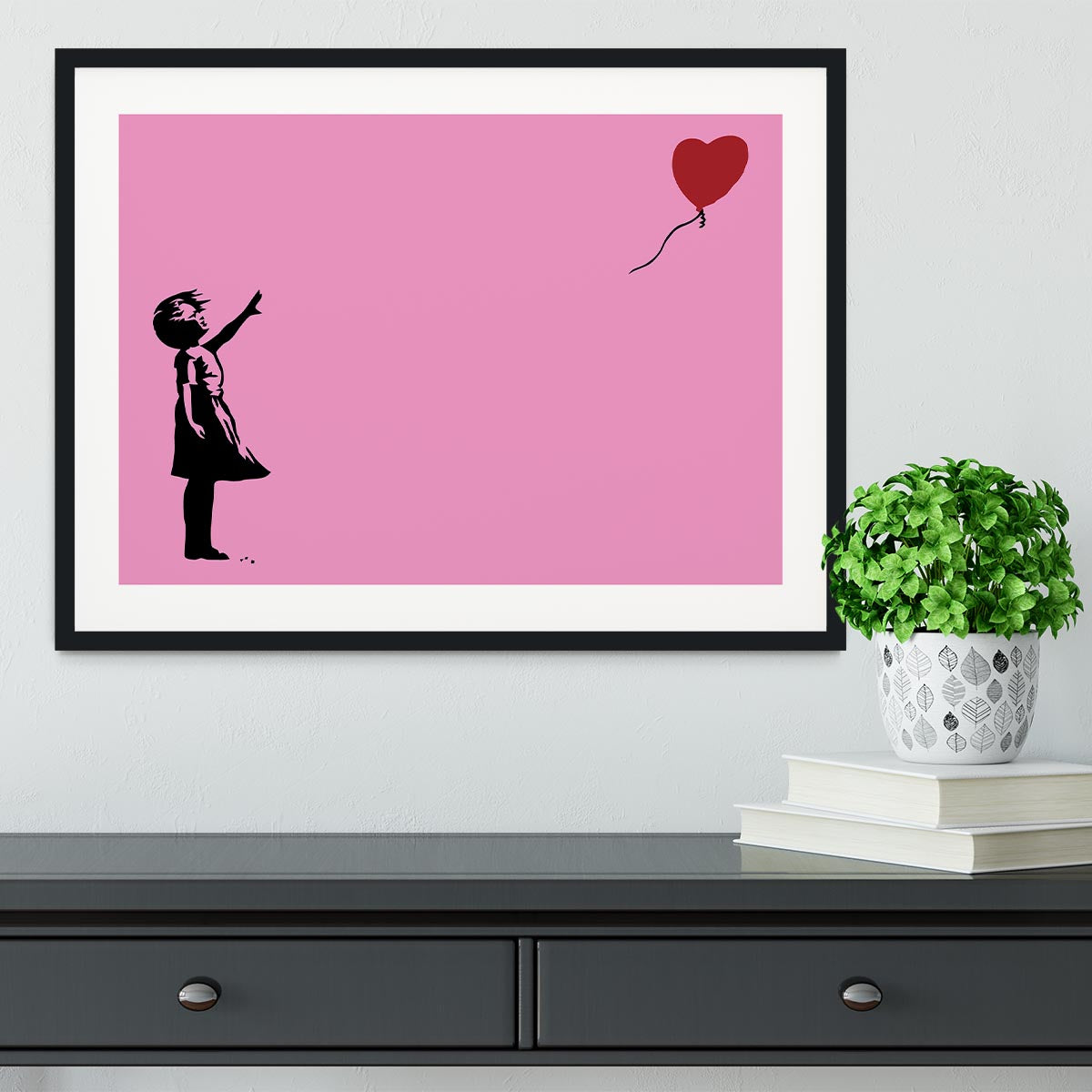 Banksy Balloon Heart Girl Pink Framed Print - Canvas Art Rocks - 1