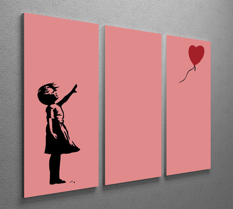 Banksy Balloon Heart Girl Red 3 Split Panel Canvas Print - Canvas Art Rocks - 2