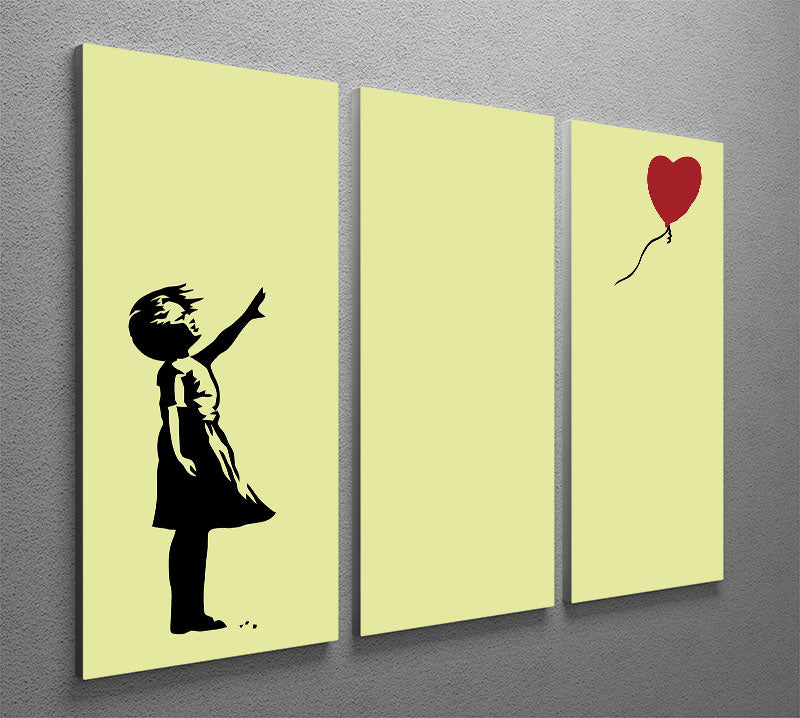 Banksy Balloon Heart Girl Yellow 3 Split Panel Canvas Print - Canvas Art Rocks - 2