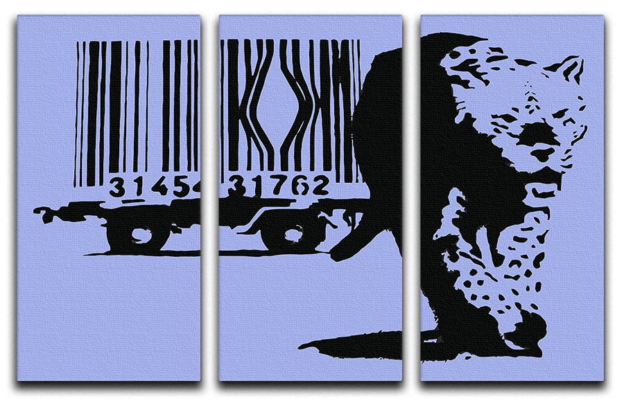 Banksy Barcode Leopard Blue 3 Split Panel Canvas Print - Canvas Art Rocks - 1