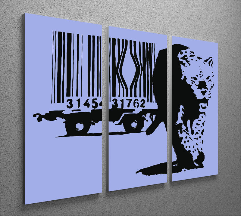 Banksy Barcode Leopard Blue 3 Split Panel Canvas Print - Canvas Art Rocks - 2