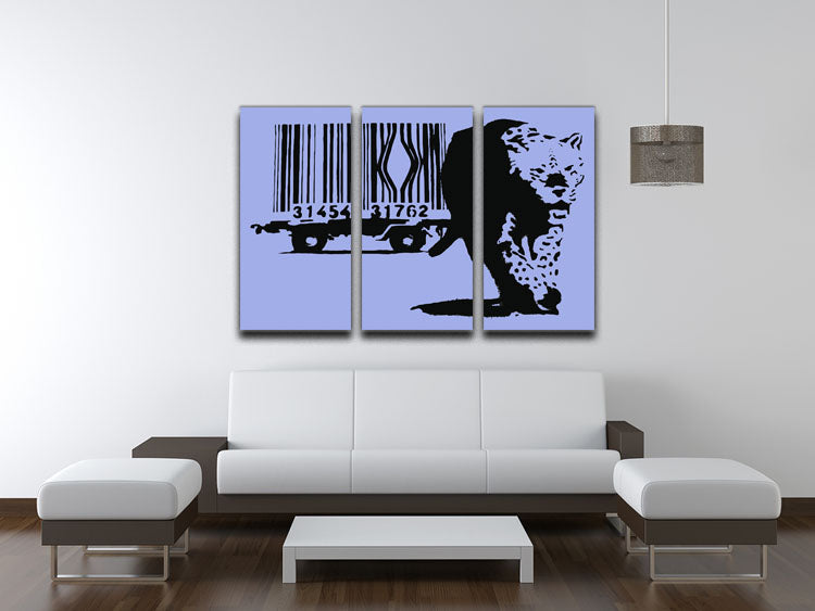 Banksy Barcode Leopard Blue 3 Split Panel Canvas Print - Canvas Art Rocks - 3