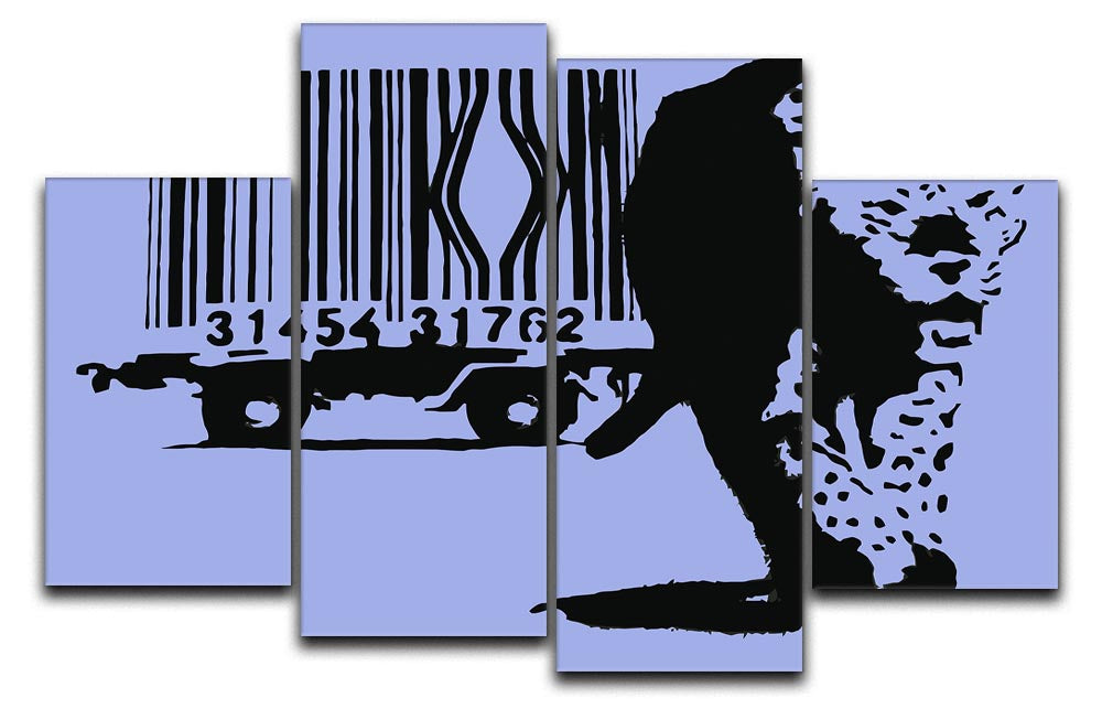 Banksy Barcode Leopard Blue 4 Split Panel Canvas - Canvas Art Rocks - 1
