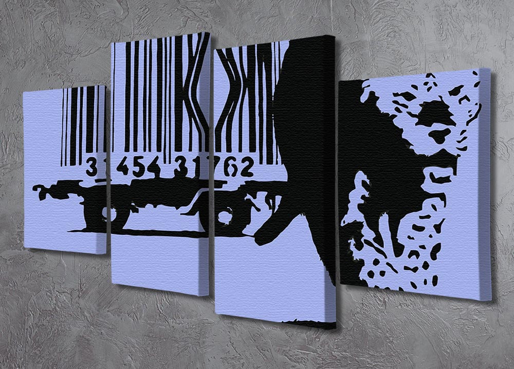 Banksy Barcode Leopard Blue 4 Split Panel Canvas - Canvas Art Rocks - 2
