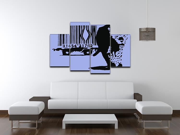 Banksy Barcode Leopard Blue 4 Split Panel Canvas - Canvas Art Rocks - 3
