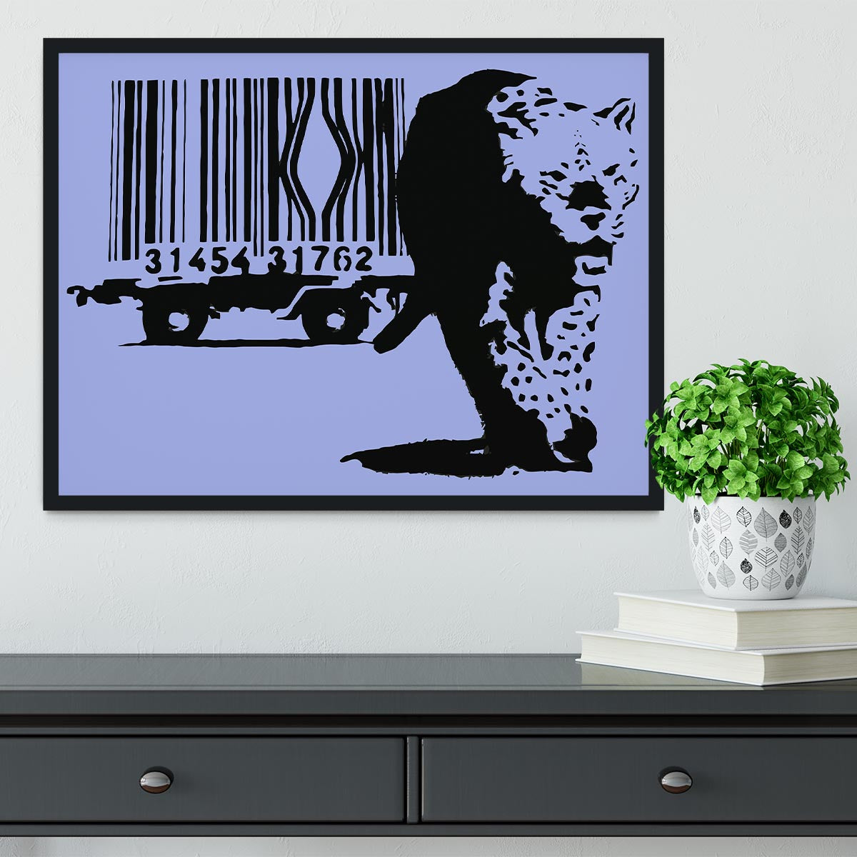 Banksy Barcode Leopard Blue Framed Print - Canvas Art Rocks - 2