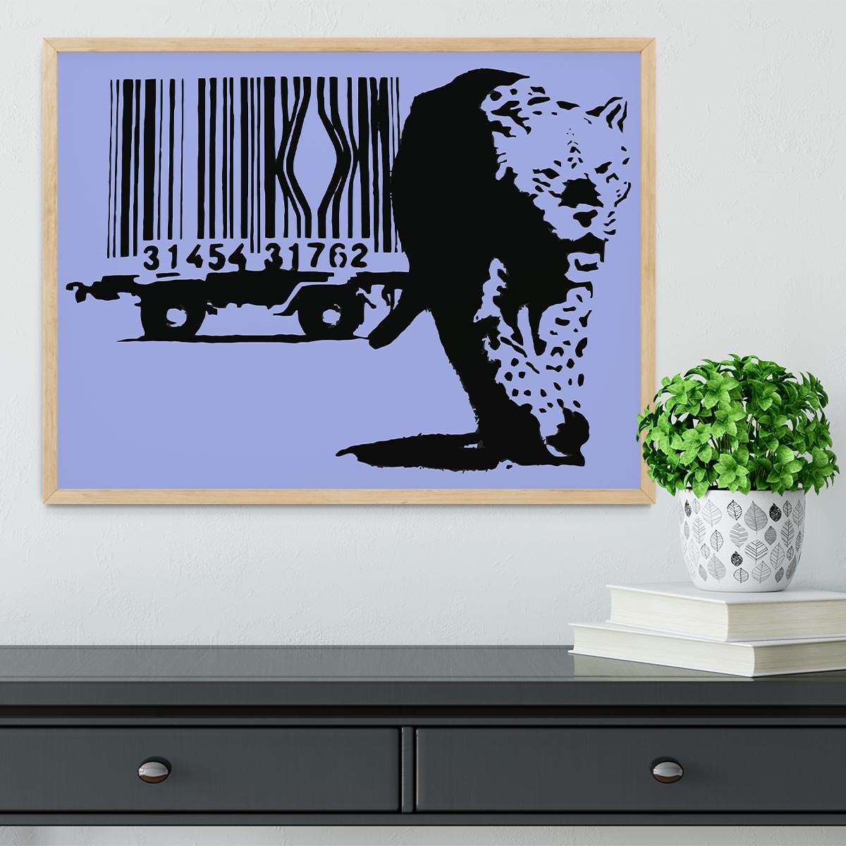Banksy Barcode Leopard Blue Framed Print - Canvas Art Rocks - 4