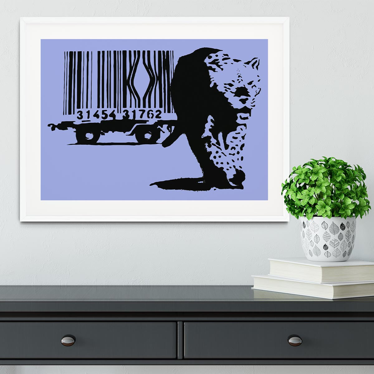 Banksy Barcode Leopard Blue Framed Print - Canvas Art Rocks - 5