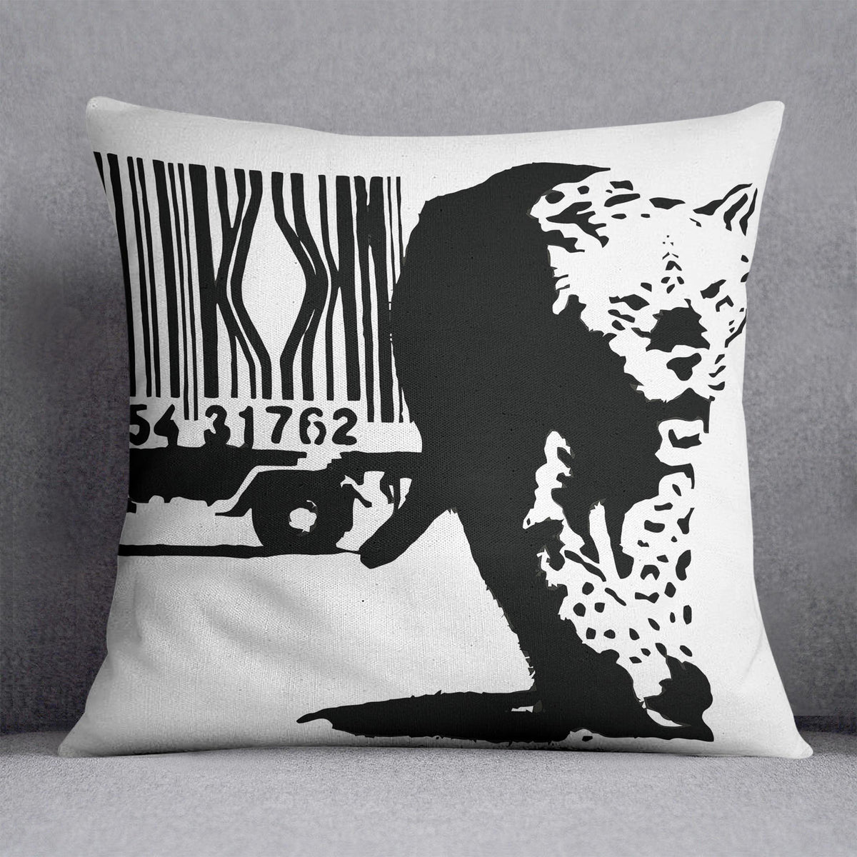 Banksy Barcode Leopard Cushion | Canvas Art Rocks