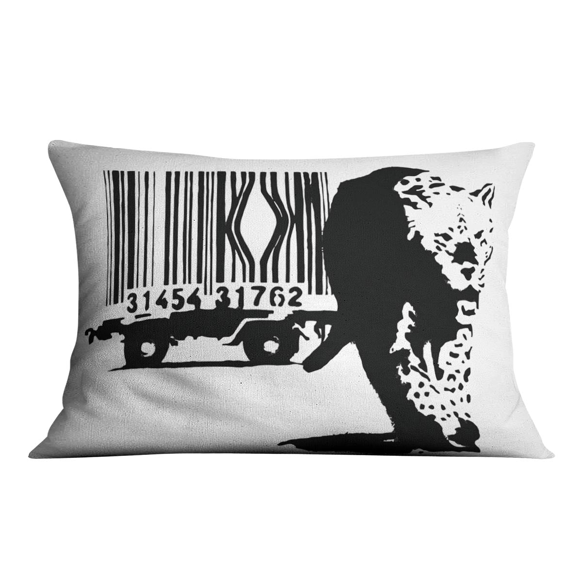 Banksy Barcode Leopard Cushion