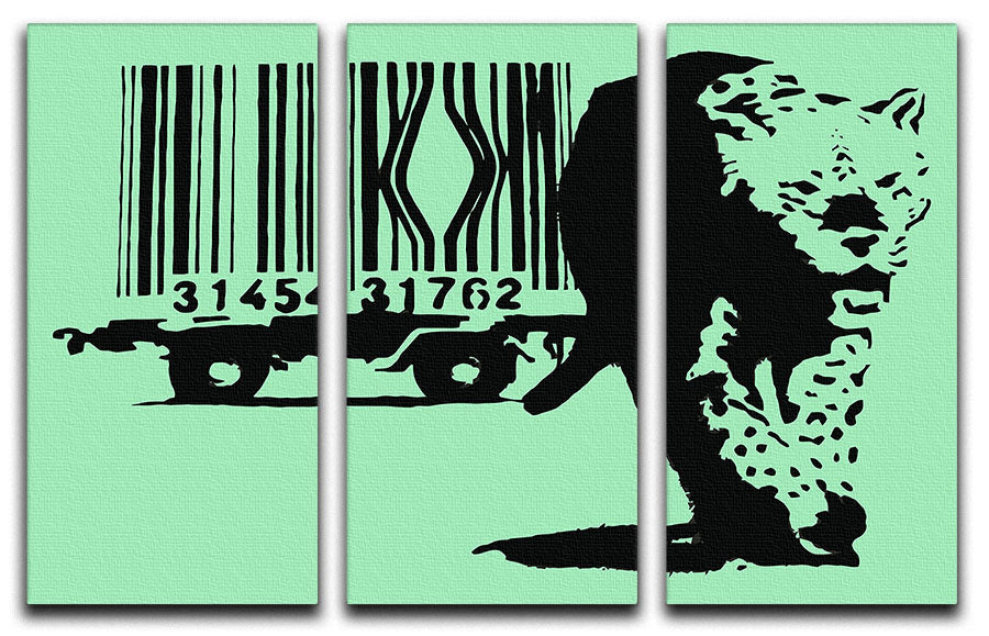 Banksy Barcode Leopard Green 3 Split Panel Canvas Print - Canvas Art Rocks - 1