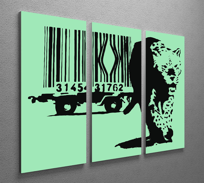 Banksy Barcode Leopard Green 3 Split Panel Canvas Print - Canvas Art Rocks - 2