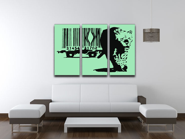 Banksy Barcode Leopard Green 3 Split Panel Canvas Print - Canvas Art Rocks - 3