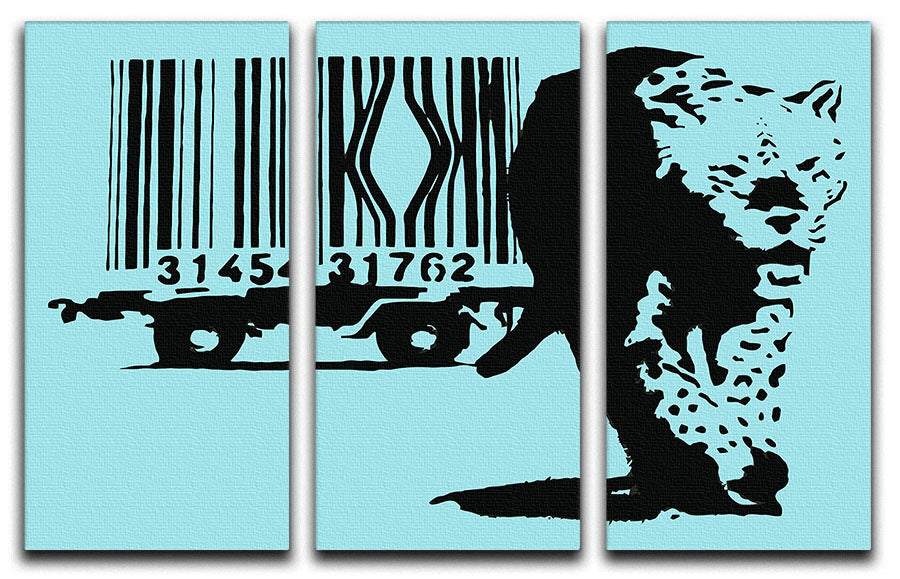 Banksy Barcode Leopard Light Blue 3 Split Panel Canvas Print - Canvas Art Rocks - 1