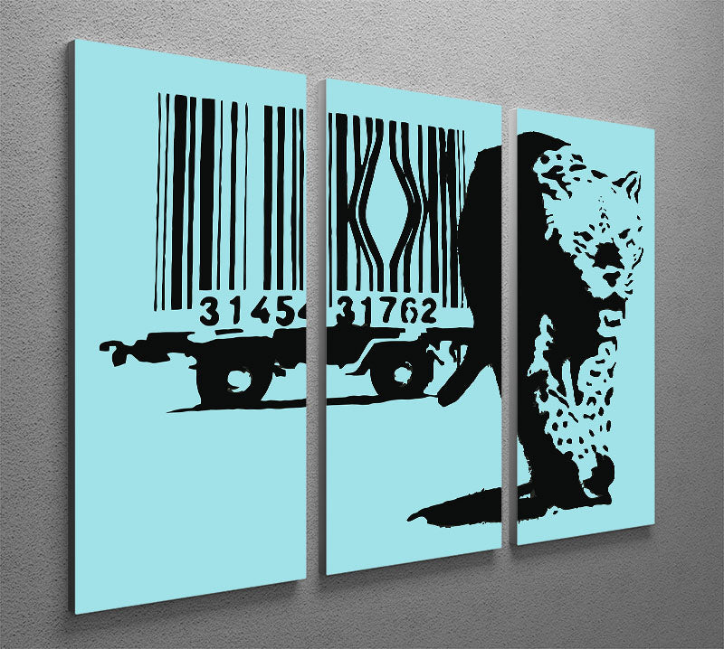 Banksy Barcode Leopard Light Blue 3 Split Panel Canvas Print - Canvas Art Rocks - 2
