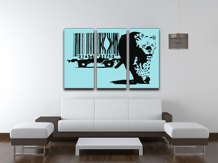 Banksy Barcode Leopard Light Blue 3 Split Panel Canvas Print - Canvas Art Rocks - 3
