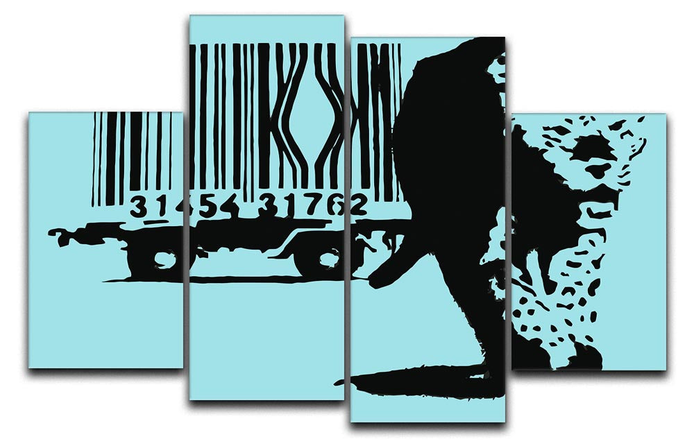 Banksy Barcode Leopard Light Blue 4 Split Panel Canvas - Canvas Art Rocks - 1