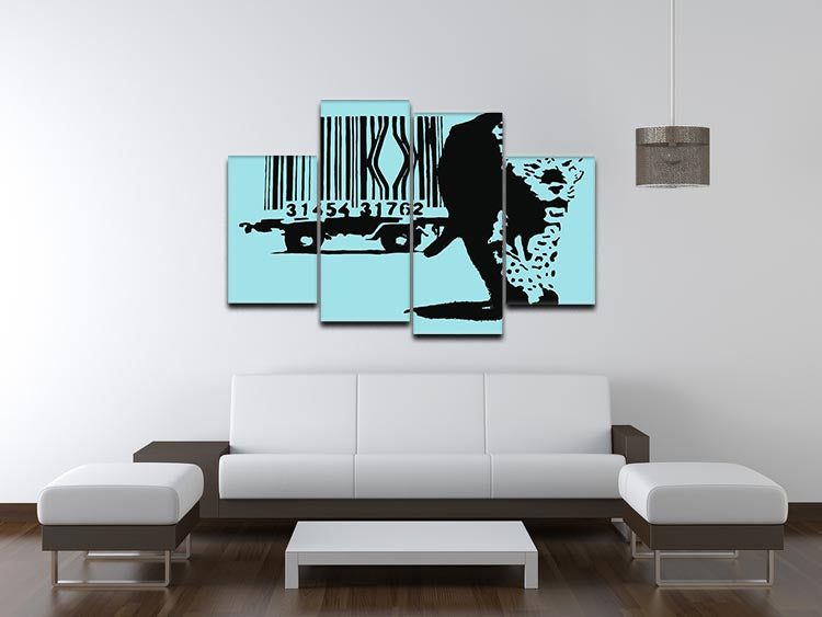 Banksy Barcode Leopard Light Blue 4 Split Panel Canvas - Canvas Art Rocks - 3