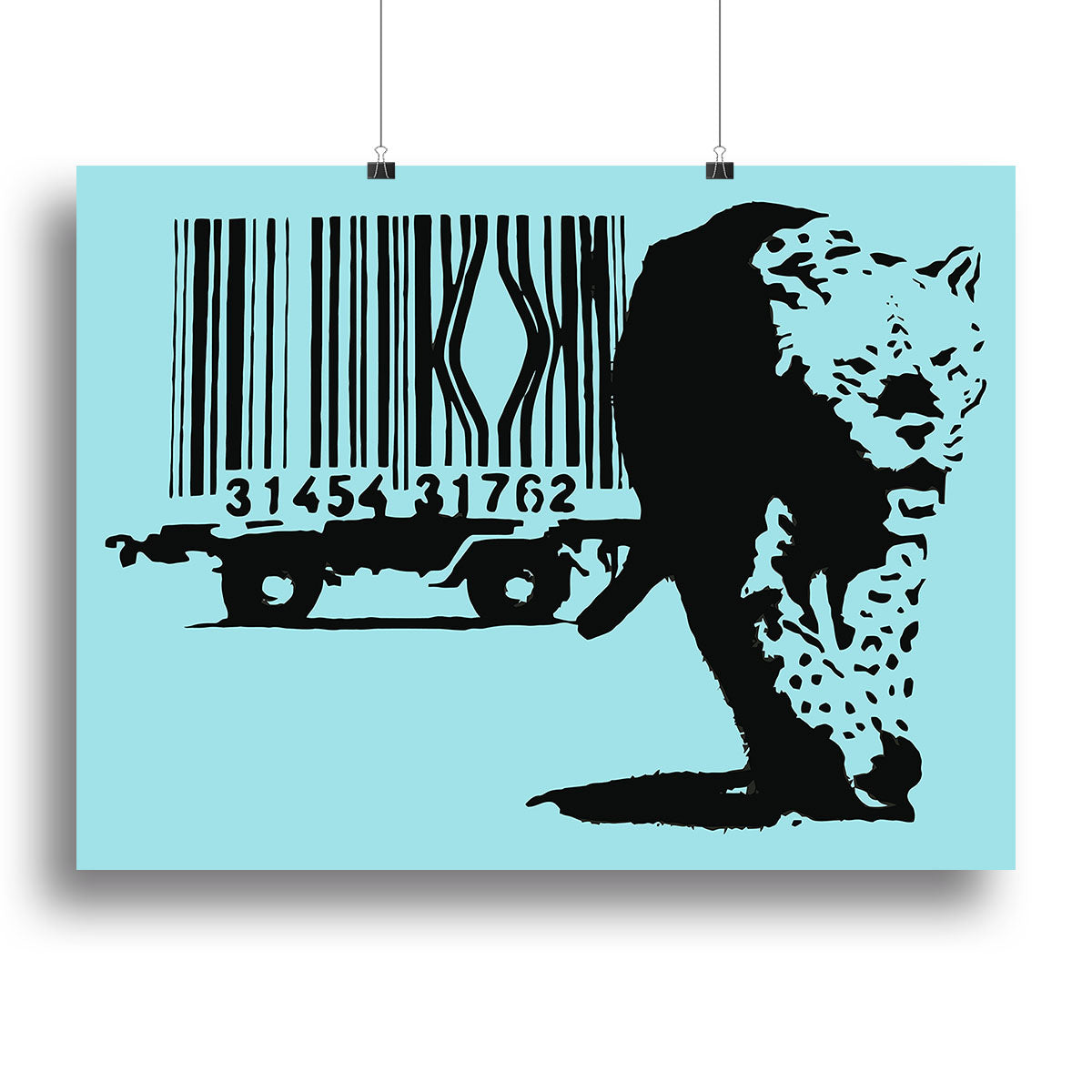 Banksy Barcode Leopard Light Blue Canvas Print or Poster - Canvas Art Rocks - 2