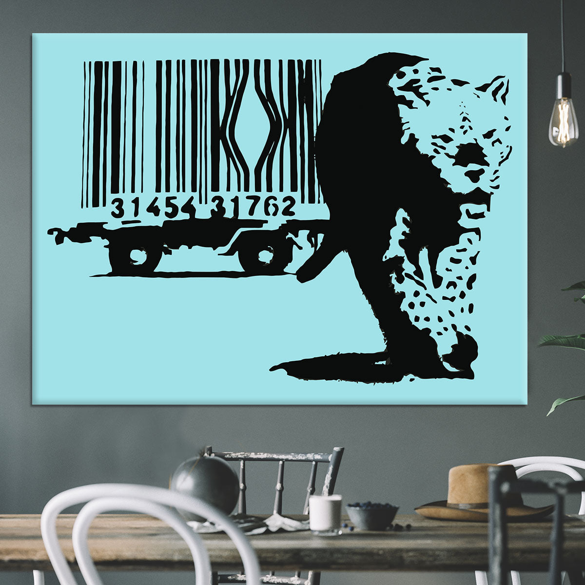 Banksy Barcode Leopard Light Blue Canvas Print or Poster - Canvas Art Rocks - 3