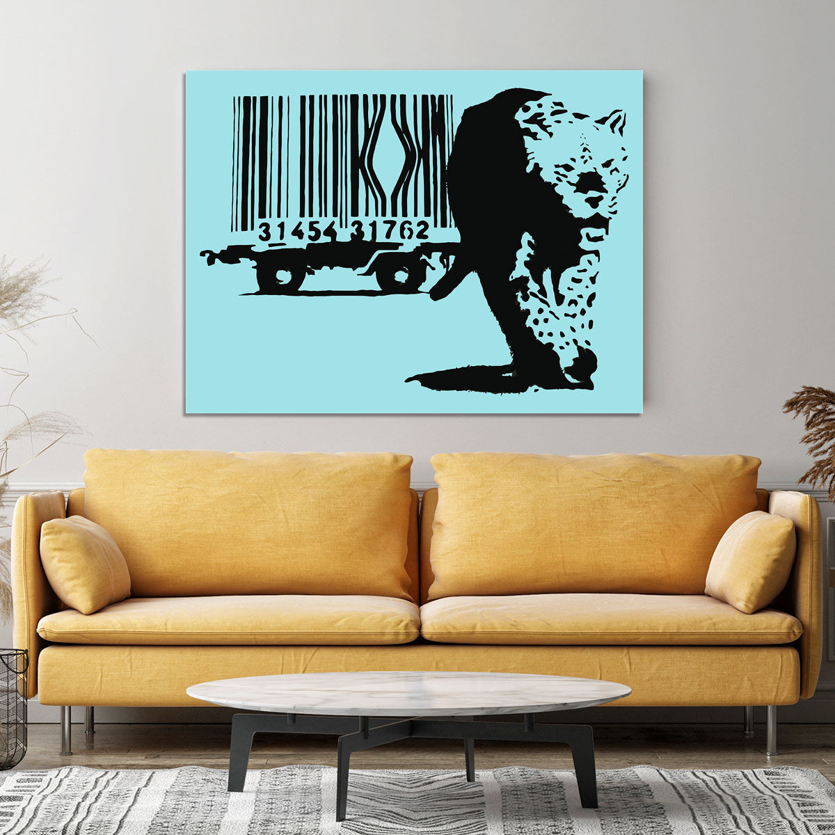 Banksy Barcode Leopard Light Blue Canvas Print or Poster - Canvas Art Rocks - 4