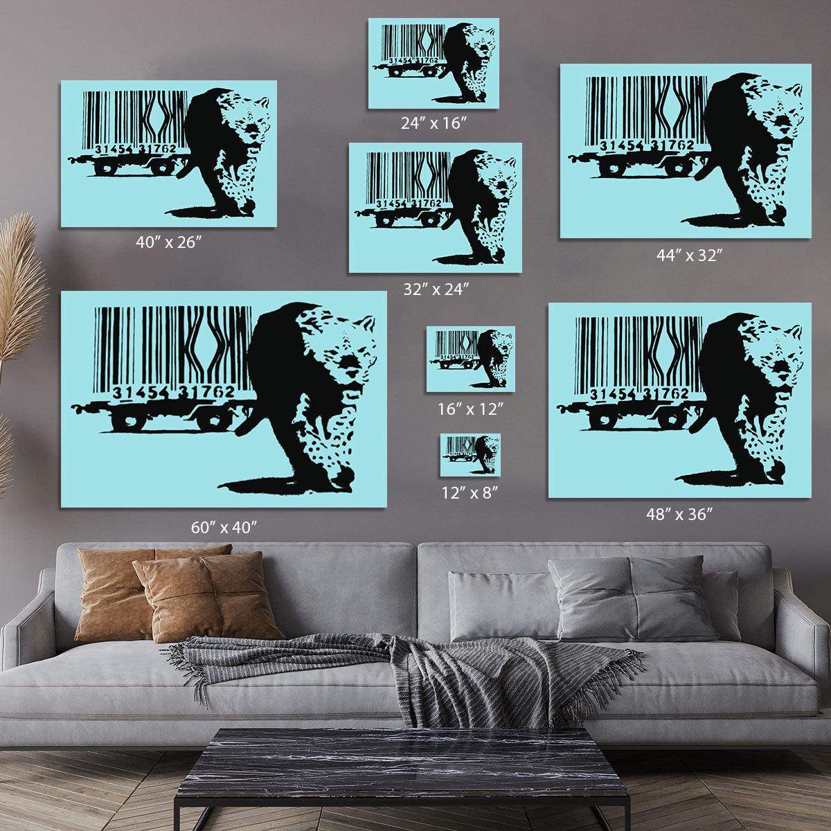 Banksy Barcode Leopard Light Blue Canvas Print or Poster - Canvas Art Rocks - 7