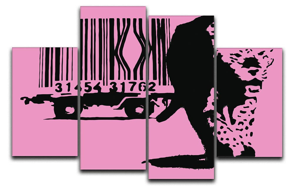 Banksy Barcode Leopard Pink 4 Split Panel Canvas - Canvas Art Rocks - 1