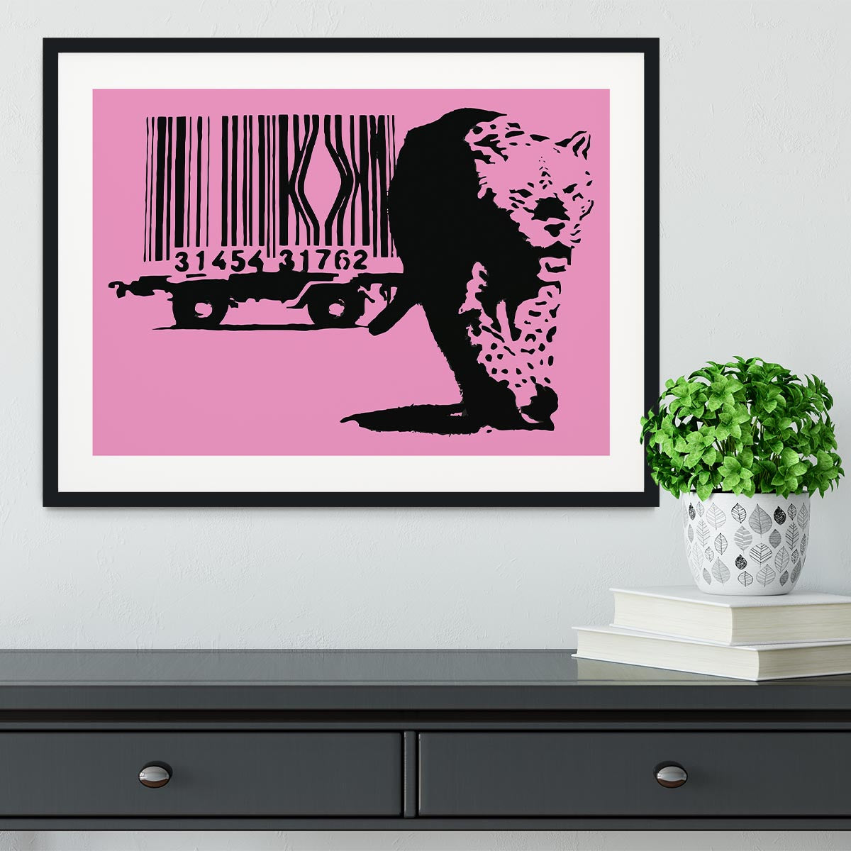 Banksy Barcode Leopard Pink Framed Print - Canvas Art Rocks - 1