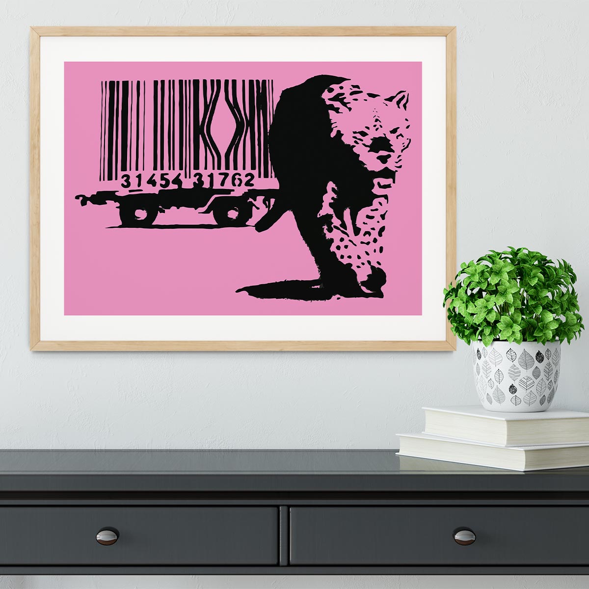 Banksy Barcode Leopard Pink Framed Print - Canvas Art Rocks - 3