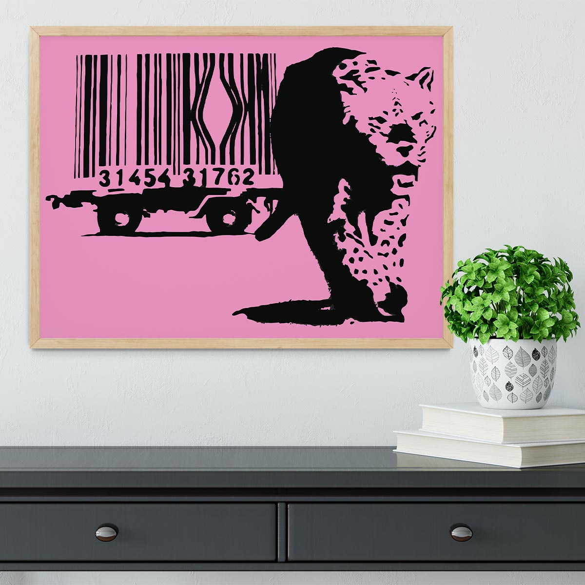 Banksy Barcode Leopard Pink Framed Print - Canvas Art Rocks - 4