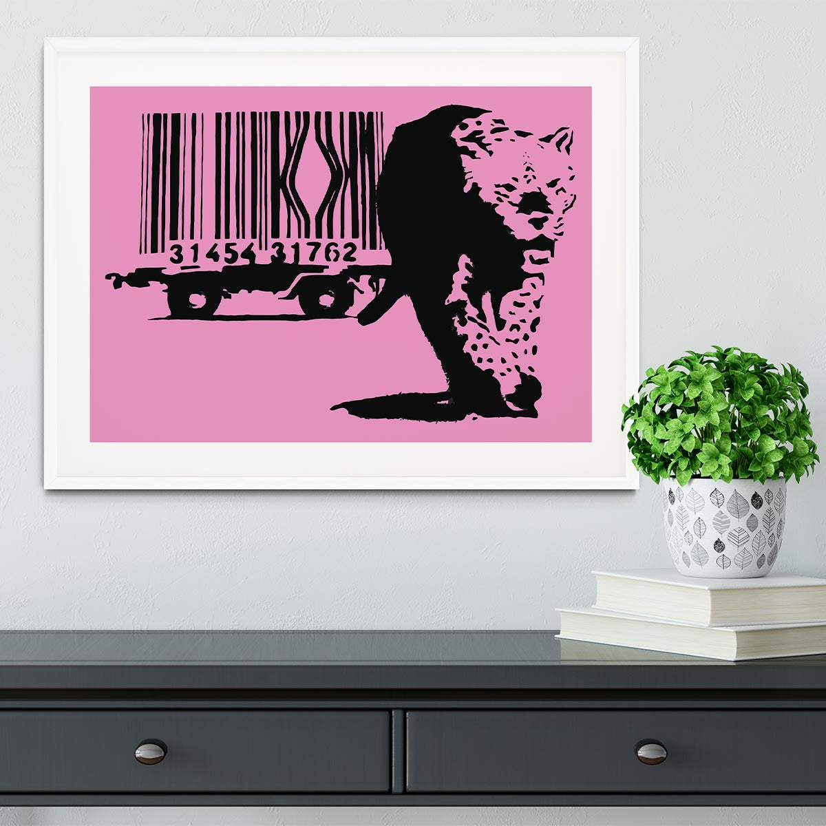 Banksy Barcode Leopard Pink Framed Print - Canvas Art Rocks - 5