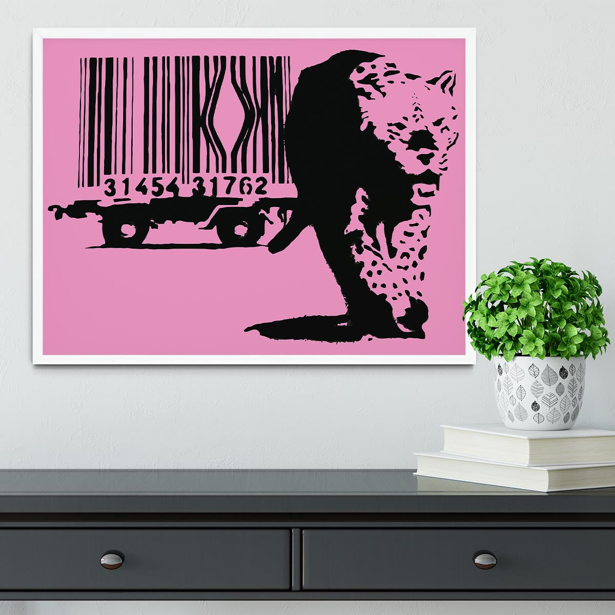 Banksy Barcode Leopard Pink Framed Print - Canvas Art Rocks -6