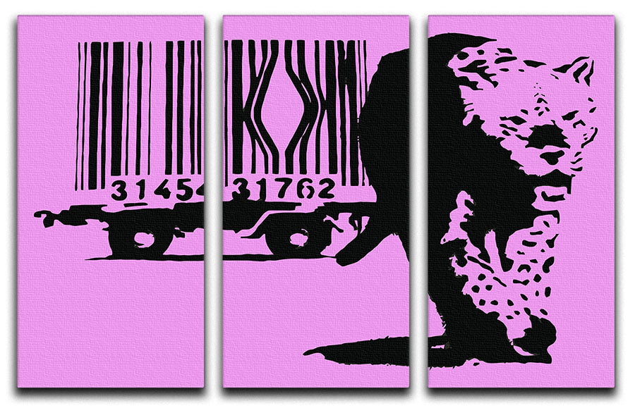 Banksy Barcode Leopard Purple 3 Split Panel Canvas Print - Canvas Art Rocks - 1