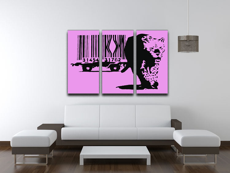 Banksy Barcode Leopard Purple 3 Split Panel Canvas Print - Canvas Art Rocks - 3