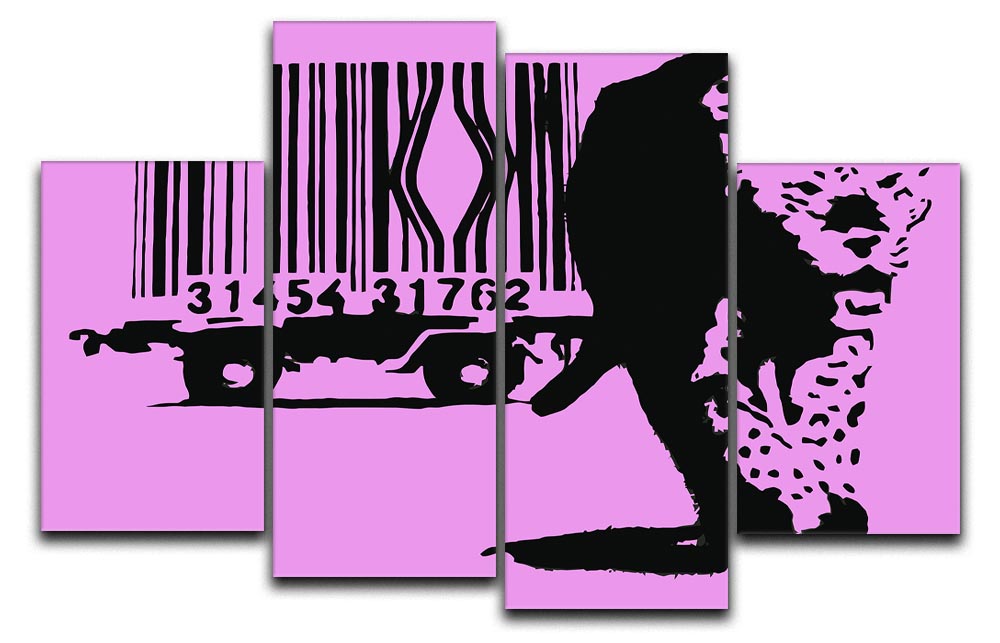 Banksy Barcode Leopard Purple 4 Split Panel Canvas - Canvas Art Rocks - 1