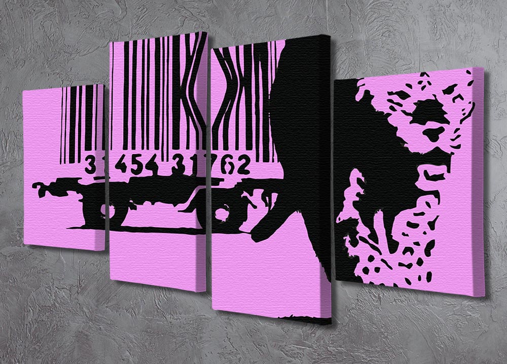 Banksy Barcode Leopard Purple 4 Split Panel Canvas - Canvas Art Rocks - 2