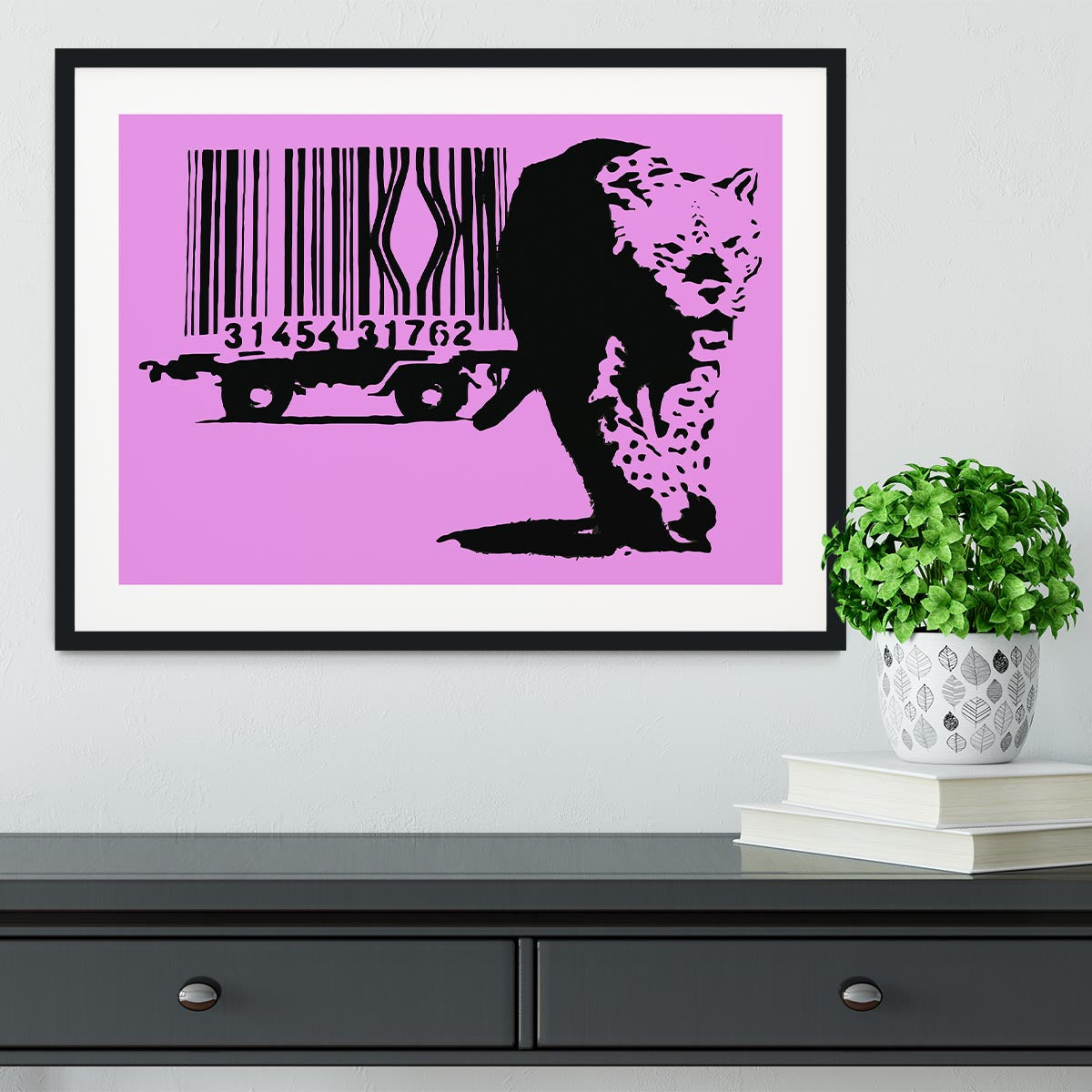 Banksy Barcode Leopard Purple Framed Print - Canvas Art Rocks - 1