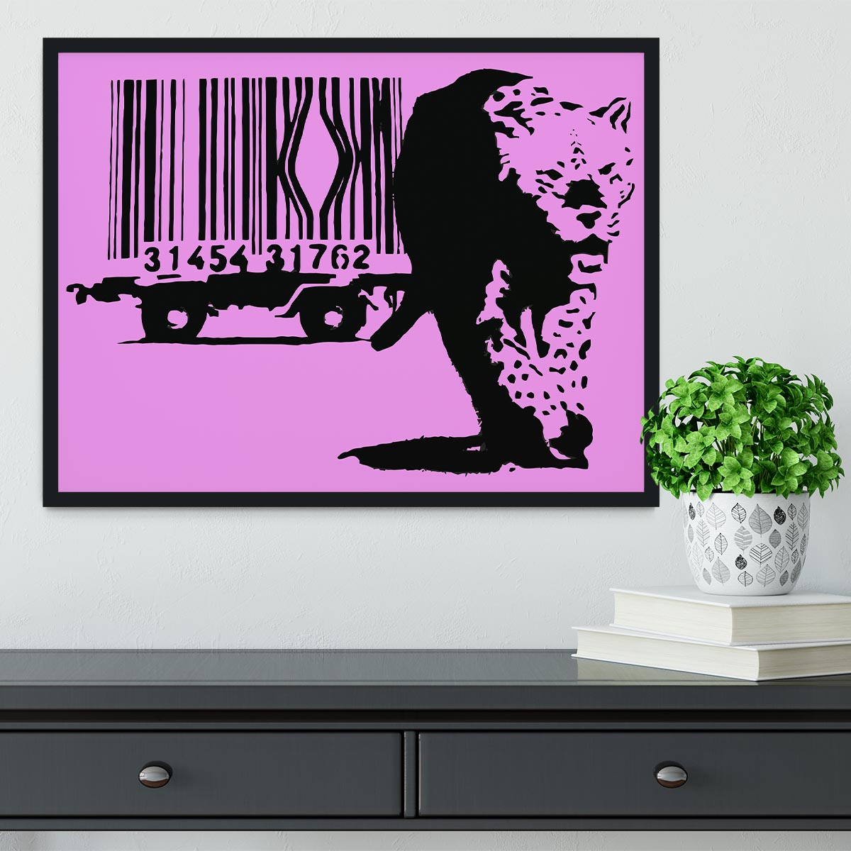 Banksy Barcode Leopard Purple Framed Print - Canvas Art Rocks - 2