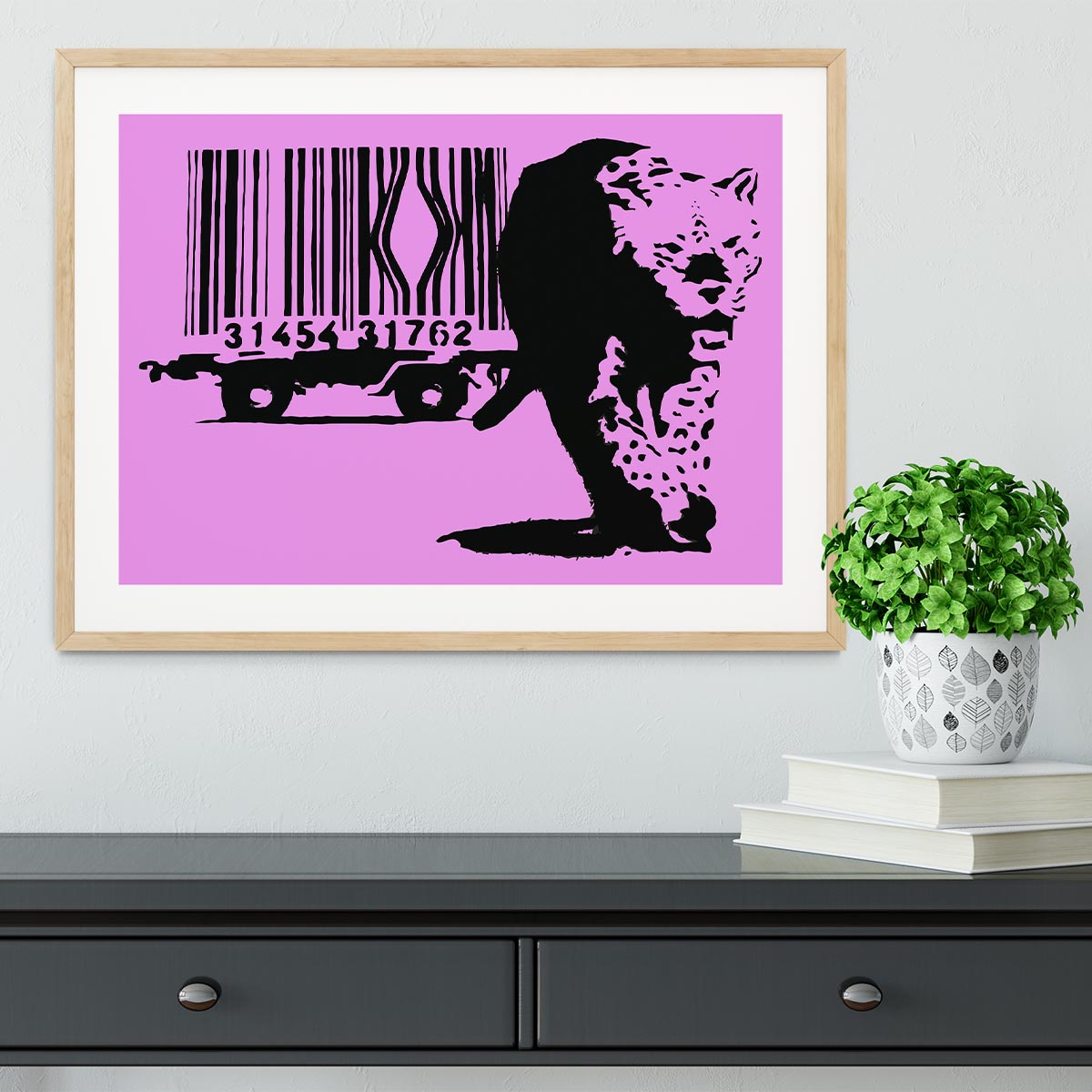 Banksy Barcode Leopard Purple Framed Print - Canvas Art Rocks - 3