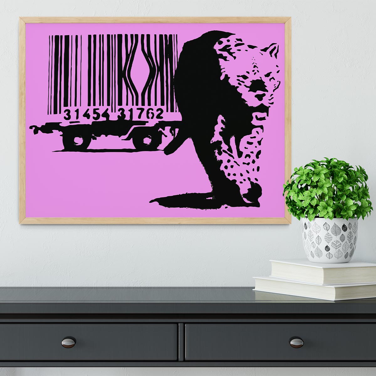 Banksy Barcode Leopard Purple Framed Print - Canvas Art Rocks - 4