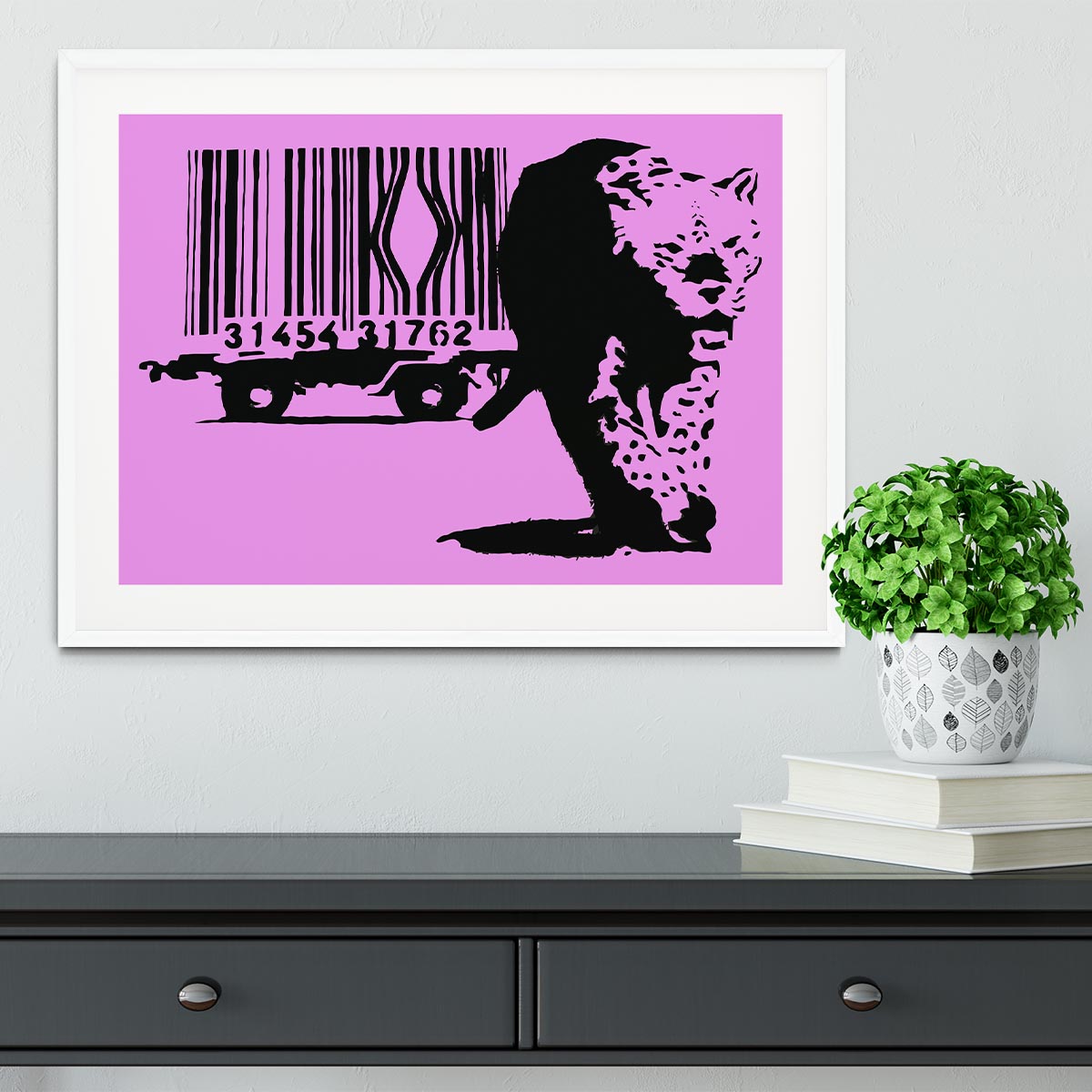 Banksy Barcode Leopard Purple Framed Print - Canvas Art Rocks - 5